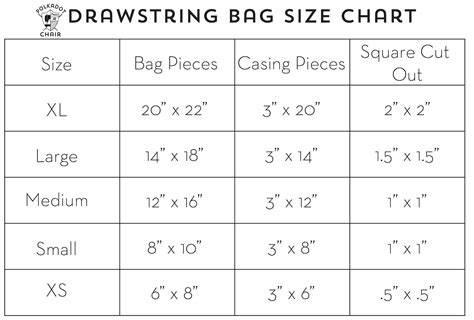 drawstring bag size chart